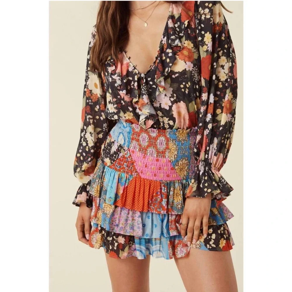 Spell & Gypsy cha cha skirt boho ruffle patchwork - Picture 3 of 5